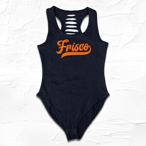 Black Orange Handmade San Francisco SF Bodysuit, Frisco Comfort Shirts for women